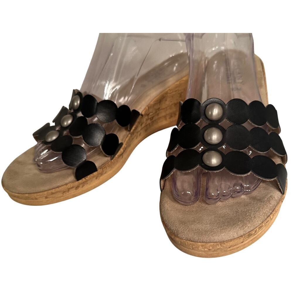 Tuscany Easy Street Black Cork Slip On Platform Wedges Slides Sandals 10M Boho